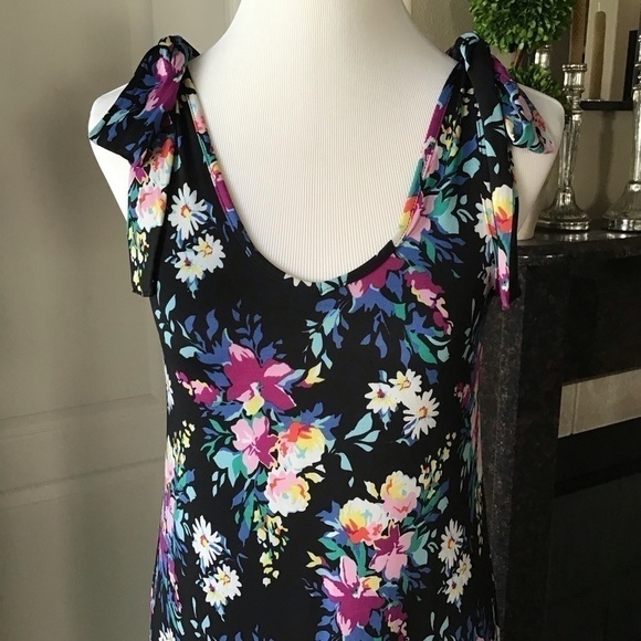 Floral Maxi Sundress Junior SMALL Sleeveless Shoulder Tie Stretch Poof New York - Picture 12 of 16